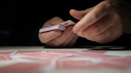 Gambling, Betting, and Winning. Playing Cards Games. One Person Playing Cards and Having Fun. Gamble Competition Gaming Cards.