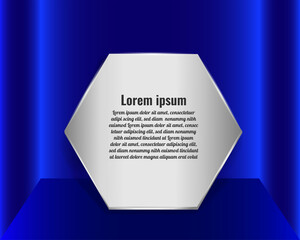 Realistic hexagon silver plaque award, silver plate medal  isolated perspective gradient blue color