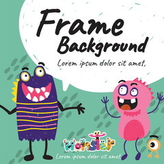  frame background monster alien cute colorful happy smile vector illustration design character 07