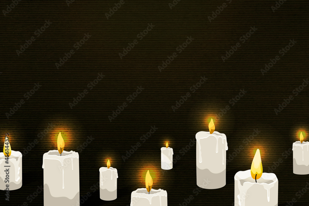 Sticker Lit candles pattern on black Halloween background template vector