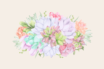 Hand drawn succulent themed background vector 