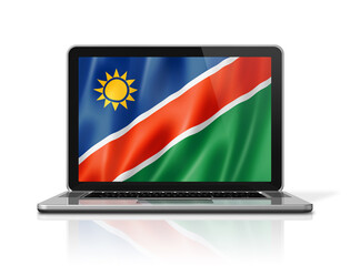 Namibian flag on laptop screen isolated on white. 3D illustration