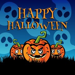 Halloween Design Vector - Simple Happy halloween card with pumpkin