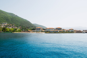 Sunset view of the luxury resort in Portonovi on the shores of Boka Bay