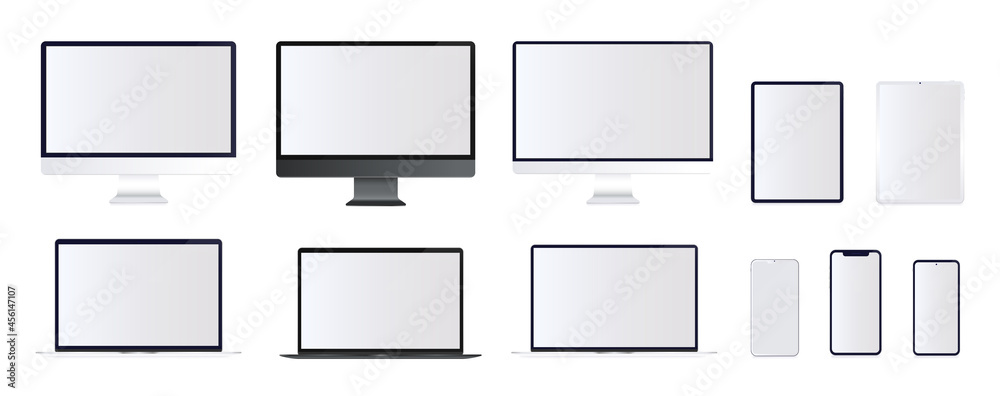 Aufkleber vector device collection - set of unbranded computers, laptops, tablets and smartphones with blank s