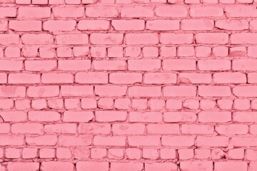 Pastel pink painted old rough brick wall texture. Shabby cement block masonry. Abstract background