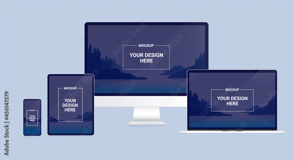 Aufkleber Computer screens mockup - Template with computer, tablet and mobile device screen to put your own design. Vector illustration