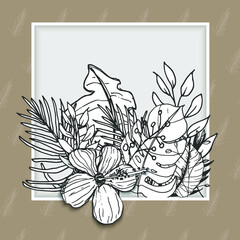 white frame with line art leaves for background