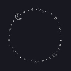 Galaxy decorated minimal line art frame vector