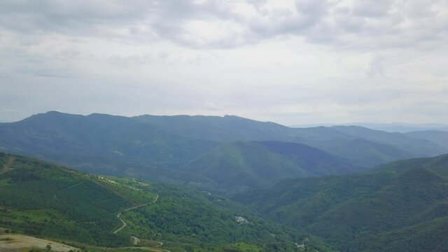 aerial view.clouds forming a summer storm over the green mountains of Caurel, Galicia