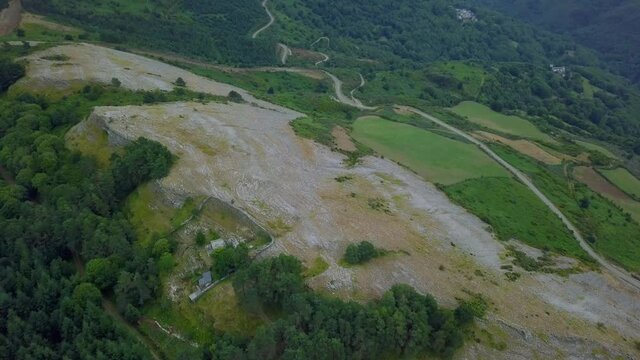 aerial view of a slate mine in the green mountains of galicia, lugo, caurel