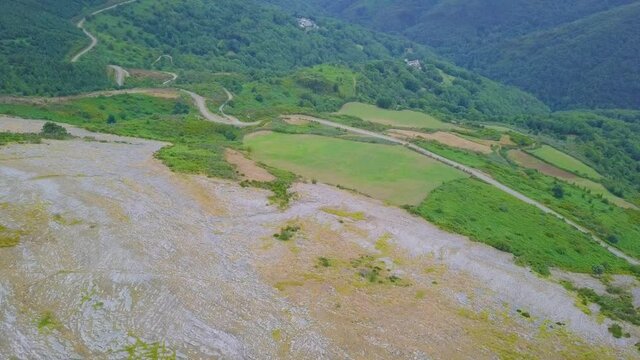 aerial view of a slate mine in the green mountains of galicia, lugo, caurel