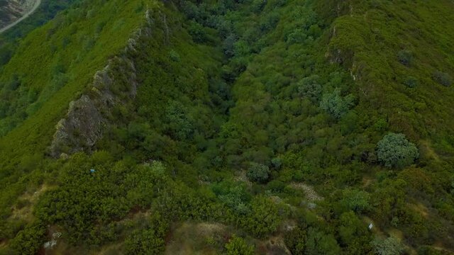 aerial view of the old Roman gold mine "a toca" on the green mountains of Caurel