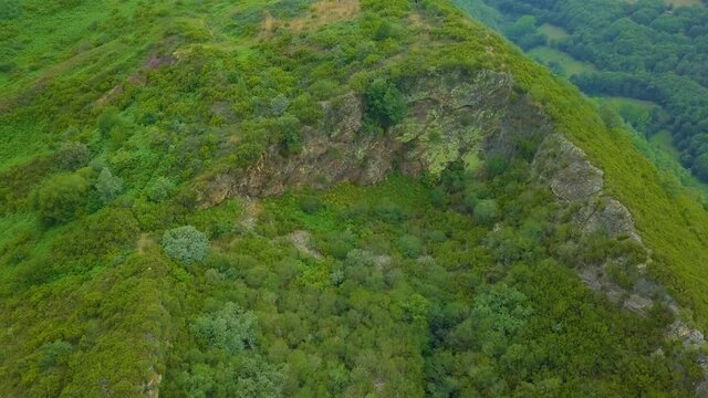 aerial view of the old Roman gold mine "a toca" on the green mountains of Caurel