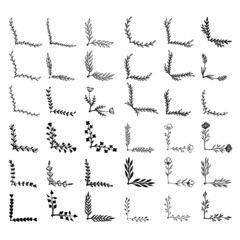 Set of hand drawn floral corners. Floral text dividers. Design element for greeting card, t shirt, poster. Vector illustration