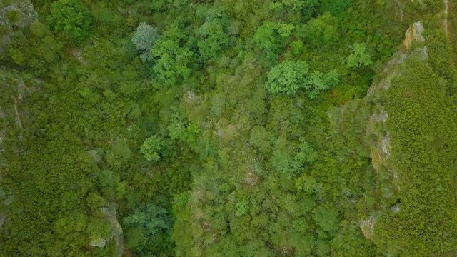 aerial view of the old Roman gold mine "a toca" on the green mountains of Caurel