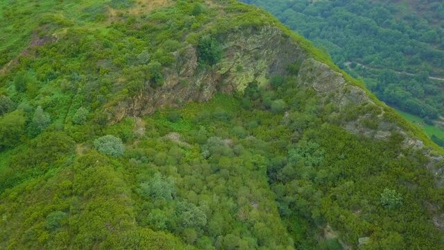 aerial view of the old Roman gold mine "a toca" on the green mountains of Caurel