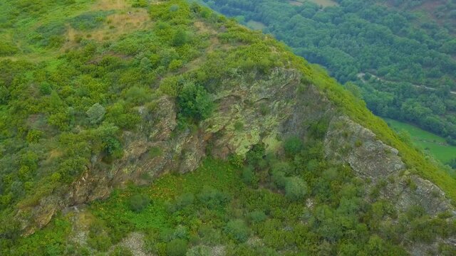 aerial view of the old Roman gold mine "a toca" on the green mountains of Caurel