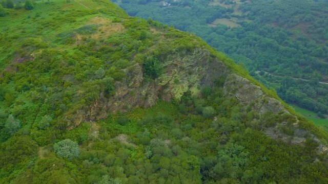 aerial view of the old Roman gold mine "a toca" on the green mountains of Caurel