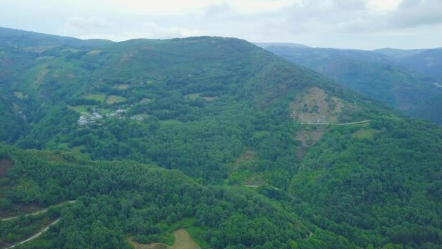 aerial view.clouds forming a summer storm over the green mountains of Caurel, Galicia