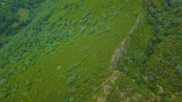 aerial view of the old Roman gold mine "a toca" on the green mountains of Caurel