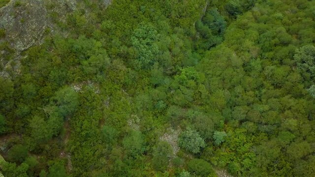 aerial view of the old Roman gold mine "a toca" on the green mountains of Caurel