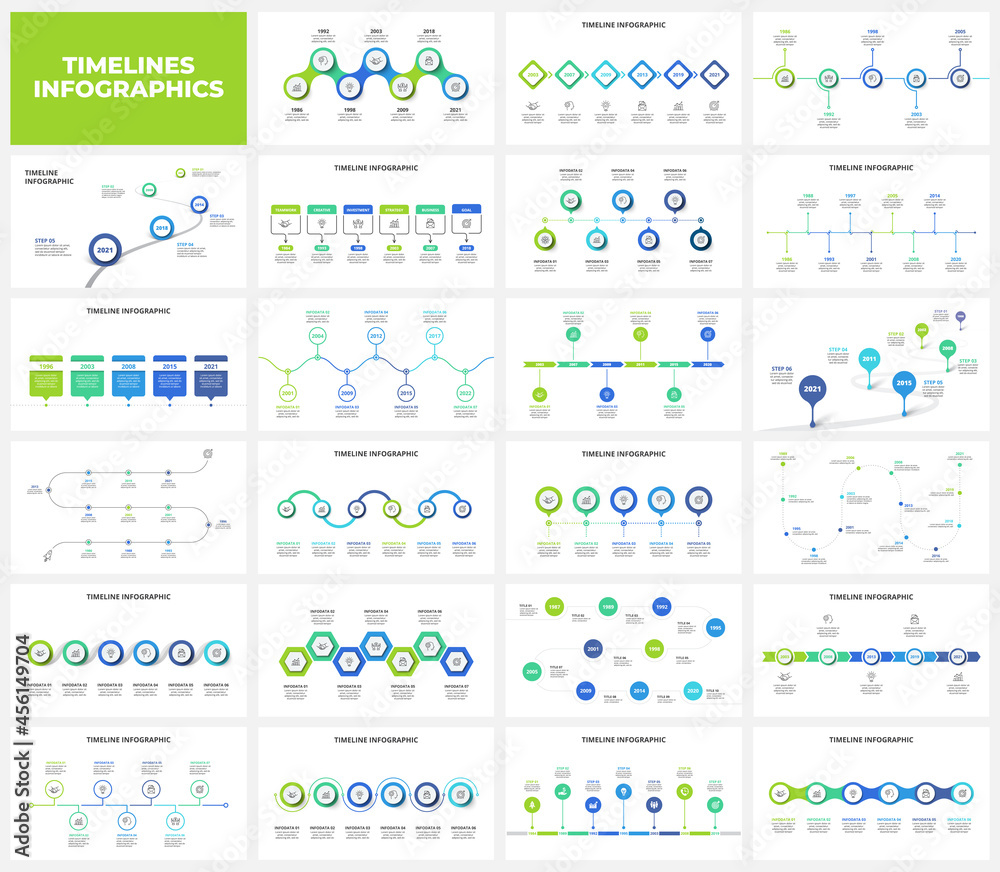 Aufkleber Set of timeline infographics presentation slides. Vector illustration for business data visualization