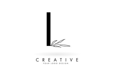 L letter logo design with elegant and slim leaves vector illustration.
