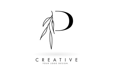 P letter logo design with elegant and slim leaves vector illustration.