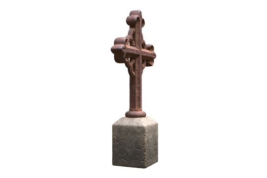 3d illustration of old rusty tombstone cross isolated on white