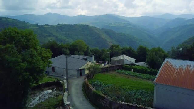 aerial images of a mountain town of medieval origin in the caurel mountains, lugo.camino de santiago