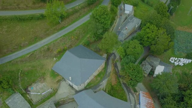 aerial images of a mountain town of medieval origin in the caurel mountains, lugo.camino de santiago