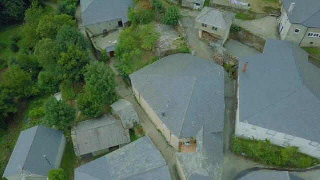 aerial images of a mountain town of medieval origin in the caurel mountains, lugo.camino de santiago