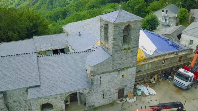 aerial images of a mountain town of medieval origin in the caurel mountains, lugo.camino de santiago