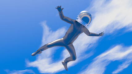 Fototapeta na wymiar Spaceman in free fall from the sky - 3D Render