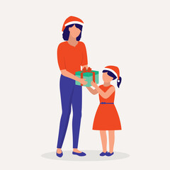 Mother Giving A Present To Her Daughter During Christmas Season.