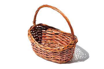 Fototapeta na wymiar Empty wicker basket. Picnic basket isolated on white background.