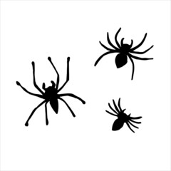 set of hand drawn spiders silhouettes. black ink vector illustration