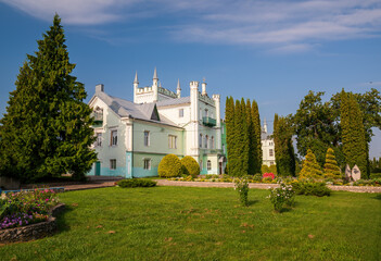 Fototapeta na wymiar Ancient gothic palace in Bilokrynytsia village, Ternopil region, Ukraine