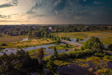 Obraz premium Flight over the small river in the center of Poland. 