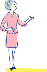 紹介している笑顔の女性