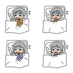 Illustration of a person sleeping due to illness. senior citizen.