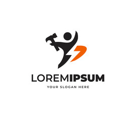 People movement with hammer vector logo design. Creative modern technology power logo design