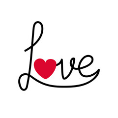 calligraphy love with heart. vector lettering