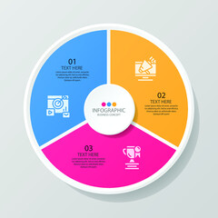 Basic circle infographic template with 3 steps, process or options, process chart, Used for process diagram, 