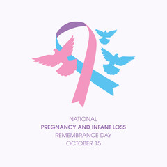 Fototapeta National Pregnancy and Infant Loss Remembrance Day vector. Pink-blue ribbon with dove bird icon vector. Remembrance day for miscarriage and pregnancy loss vector. October 15. Important day obraz