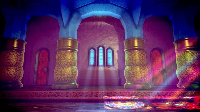 The royal rooms of the past centuries of oriental culture. interior of the room stylized as an ancient oriental princely hall
