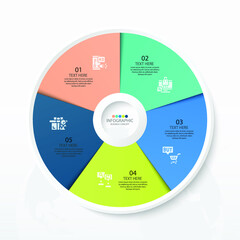 Basic circle infographic template with 5 steps, process or options, process chart.