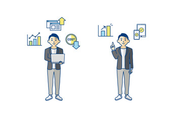 ソリューション提案をするIT系男性の全身イラスト