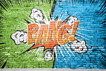 Bang! Comic Style Graffiti Lettering on Brick Wall Cartoon